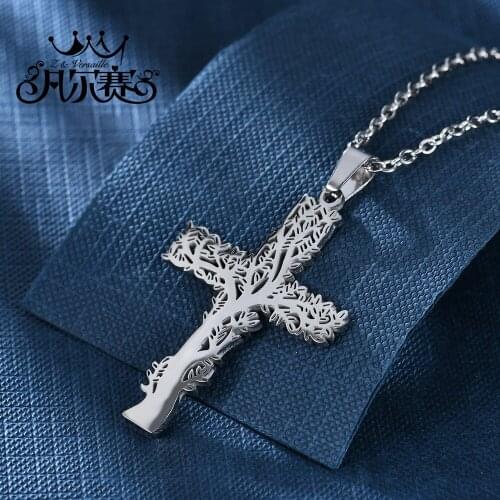 Tree of Life Cross Necklace Stainless Steel Statement Necklace Jewelry Joyeria de Acero Stainless