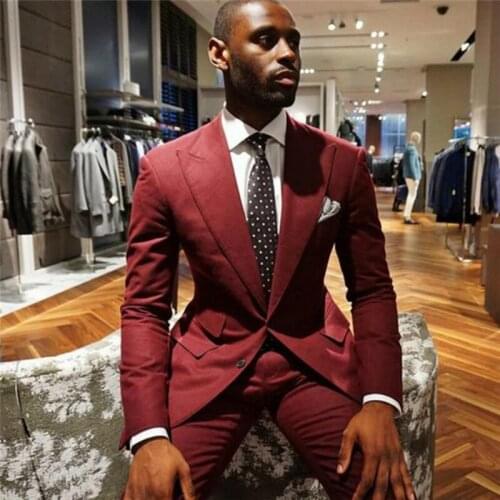 Beach Burgundy Wedding Tuxedos Slim Fit Two Button Mens Suits Groom Prom Party Blazer Jacket 2 Pieces(Jacket+Pants)