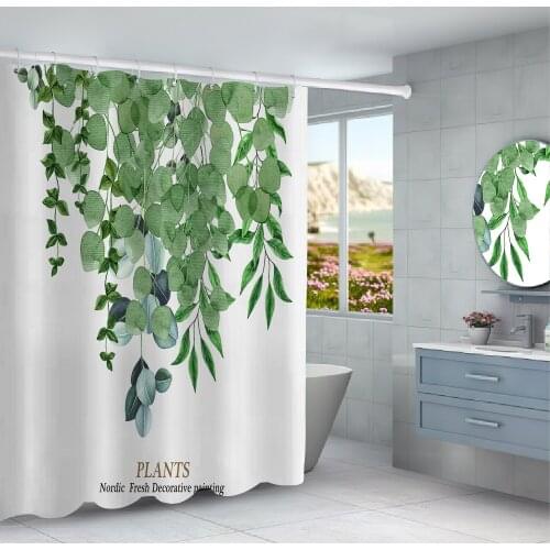 Green Plant Shower Curtains Waterproof And Mildew Proof Polyester Bathroom Curtain With Hooks Decorative Curtain For Bathroom
