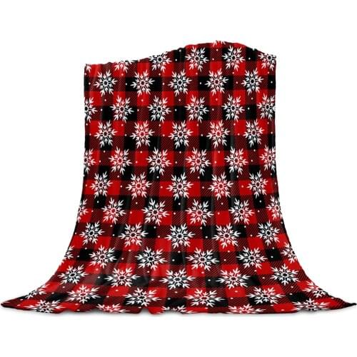 Christmas Snowflake Plaid Throw Blanket for Sofa Christmas Decoration Bedspread Portable Microfiber Flannel Blanket