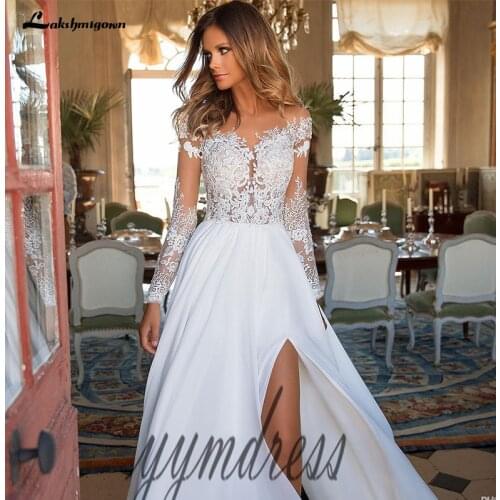 Bohemian Lace Wedding Dresses 2020 New Beach Appliques Long Sleeves Backless Bridal Gowns Robe de mariee