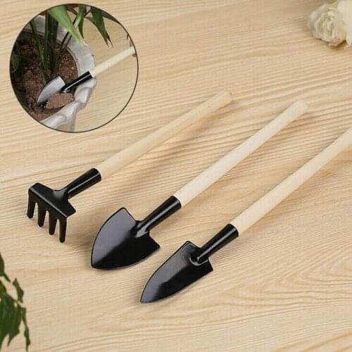 Wooden Handle Gardening Tools Mini Succulents Gardening Tools Shovel Spade Rake 3-Piece Set