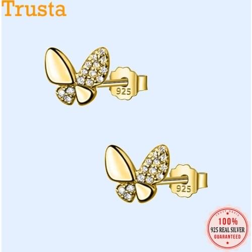 TrustDavis 2021 New Real 925 Sterling Silver Fashion Sweet Butterfly CZ Stud Earrings For Women Wedding Party S925 Jewelry DB954