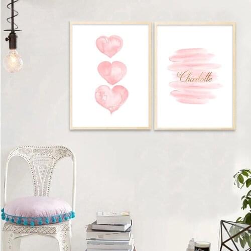 Modern Cute Pink Love Custom Name Poster Print Canvas Painting Picture Home Childrens Room Wall Art Decoration Wall Stickers