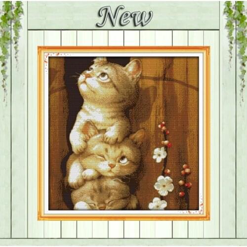 Three Naughty cats,counted printed on canvas DMC 11CT 14CT Cross Stitch kit,needlework Set all for embroidery,animal Home Decor