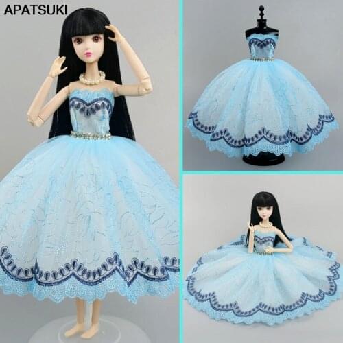 High Quality Blue Ballet Dress For Barbie Doll Outfits 1/6 Dolls Accessories Dancing Rhinstone Clothes 3-layer Skirt Party Gown