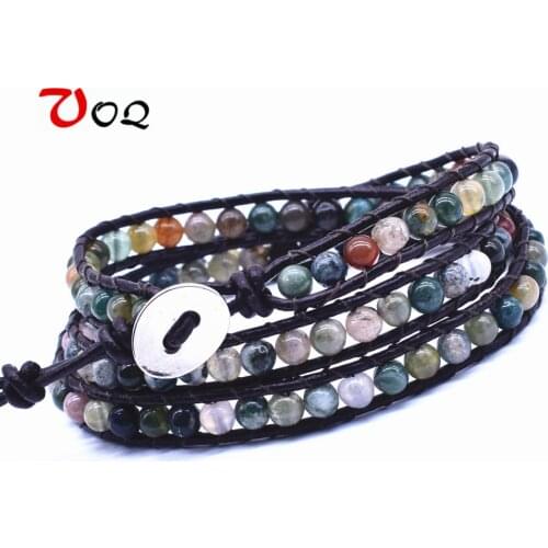 Chakra Jewelry Handmade Leather Wrap Bracelet Multi Color Beads Natural Stone for Men Womens Friendship Gifts