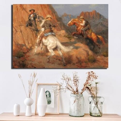 Western Cowboy HD Wall Modern Art Canvas Oil Painting Decorative Picture For Living Room Poster Home Decor