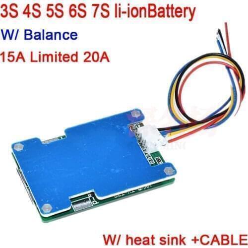 3S 4S 5S 6S 7S 15A limit 20A 18650 ion Lithium battery protection board BMS 3.7V 12V 16.8V 21V 25.2V 29.4V W balance heat sink