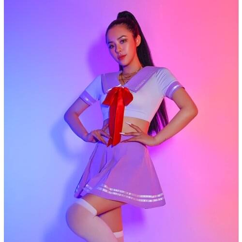 Women Adult Jazz Dance Costumes Women Korean Uniform Sexy Tops+Skirt Gogo Dance Dj Clothing Party Outfits Cosplay Costume