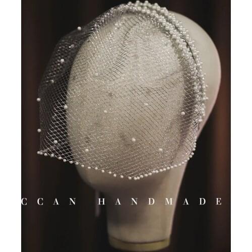 2021 New Arrival Wedding Headpiece For Bridal Women Headband Pearls Beaded Face Veil