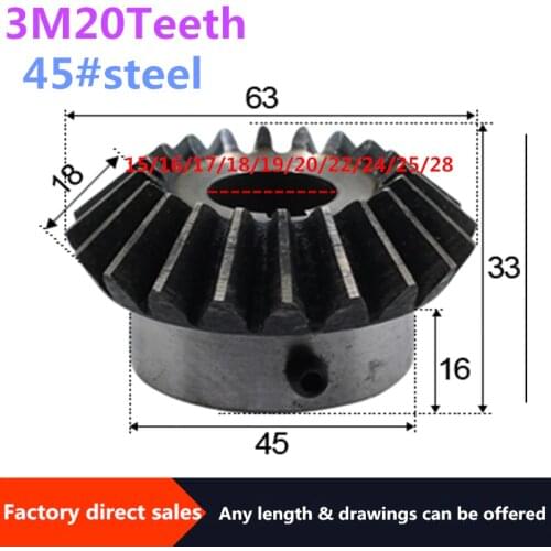 1pc Bevel Gear 3M 20Teeth inner hole 15/16/17/18/19/20/22 /24/25/28mm gear 90 degrees meshing angle Steel Gears Screw Hole M5
