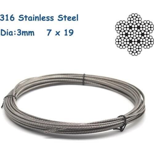 20m/30m/50m 316 Stainless Steel Aircraft Wire Rope Deck Cable Railing Kit 7x19 3mm Dia For Indoor or Outdoor Application