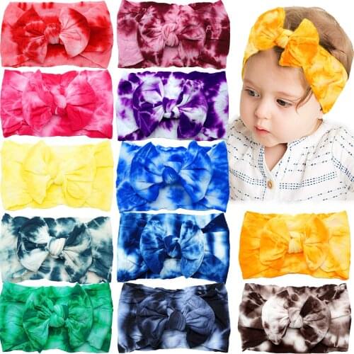 12 Pcs Tie Dye Super Stretchy Soft Knot Baby Girl Headbands with Hair Bows Head Wrap For Newborn Baby Girls Infant Toddlers Kids