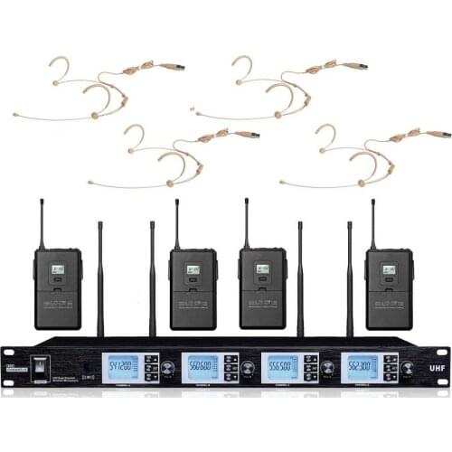 Headset Wireless UHF Microphone System 4 Headworn 4 channels Cordless Microphones For Church school meeting speech