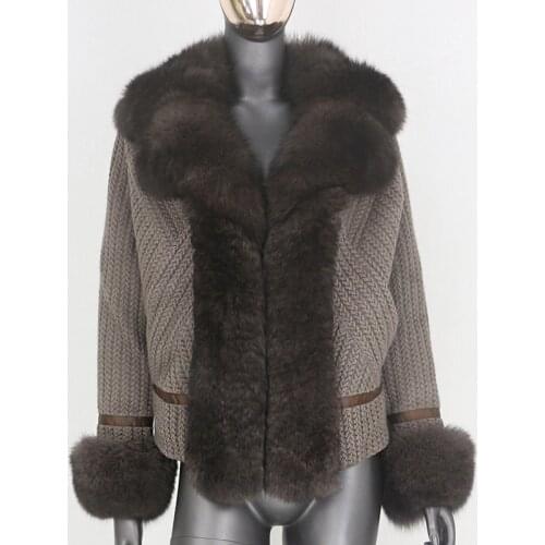 BLUENESSFAIR 2020 Real Fur Coat Winter Jacket Women Natural Big Fox Fur Collar Cuffs Thick Warm Outerwear Streetwear Fashion New