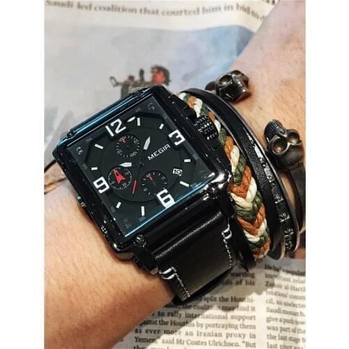 MEGIR Mens Watches Stopwatch Date Luminous Hands Genuine Leather 30M Waterproof Clock Man Quartz Watches Men Fashion Watch 2018