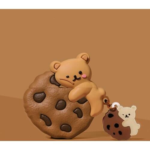 3D Korea Chocolate Chip Cookie Bear silicone Headphone Earphone case for apple airpods 1 2 pro Wireless Headset cover keychain