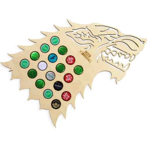 Beer Is Coming Dire Wolf Wooden Beer Cap Map Howling Wolf Head Hanging Beer Cap Trap Wine Cap Display Collector Wine Lovers Gift