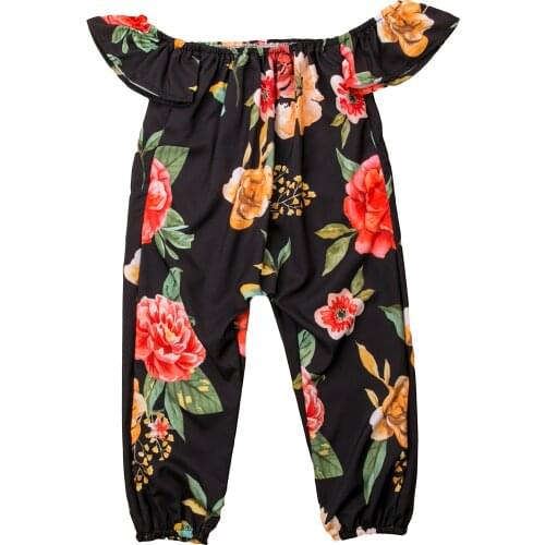 Toddler Kids Baby Girls Off Shoulder Floral Ruffles Sleeve Romper Jumpsuit Outfits Set Size 3-7Y