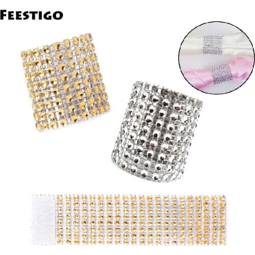 FEESTIGO 30PCS Gold Silver Diamond Mesh Napkin Rings Wedding Napkin Holders Christmas Table Decoration New Year Decor