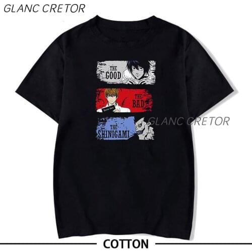 Death Note MenS T Shirt Retro Cartoon Men Cotton Tees Tops Anime Harajuku Streetwear Manga Printed Tee