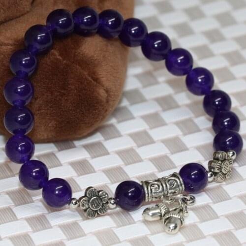Exquisite Purple Chalcedony Stone Jades Beaded Strand Bracelets Round Beads 8mm Original Design Jewelry Making 7.5inch B2033
