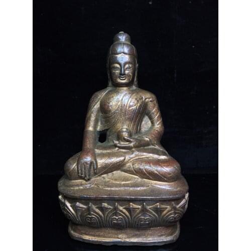 8"Chinese temple collection Old Bronze Cinnabar Lacquer Northern Wei Buddha Sakyamuni Medicine Buddha Sitting Buddha Ornaments