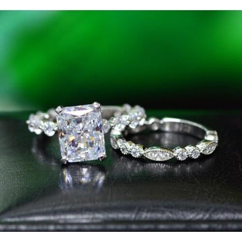 100% 925 Sterling Silver Wedding Rings Set For Women Sparking Created Moissanite Gemstone Diamonds Engagement Fine Jewelry