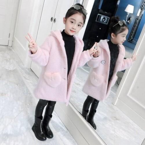 2 Colors New Fashion Baby Girls Jackets Coat Single Breasted Autumn Winter Warm Children Tops Hooded Outerwear Coats 3-12Yrs