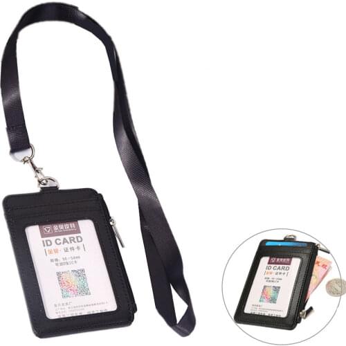 Unisex Mini ID Card Holders with Neck Strap Business Credit Card Holder Bank Card Case Organizer Wallet Zipper Card Wallet