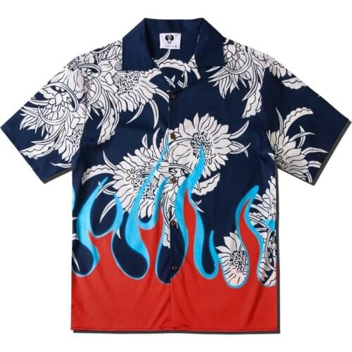 Men and Women Couples Retro Chinese Style Digital Printing Short-sleeved Shirt Summer Street Casual Harajuku Top Collared Shirt