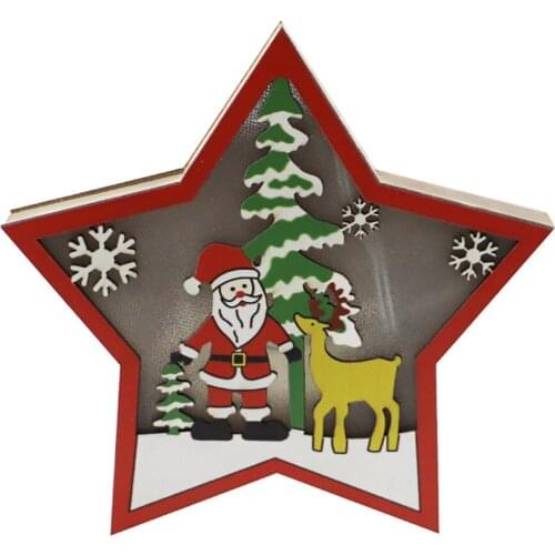 Night Light Christmas Ornaments For Children Room Wooden Luminous Five-pointed Star Shape Lamp