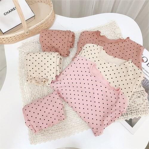 Girls' pajamas modal cotton 2021autumn childrens home service suit Korean baby Casual 2-piece suit Dots kids' pajamas outfit