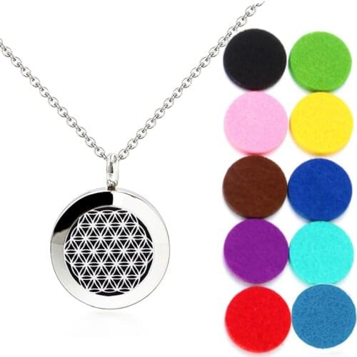 Stainless Steel Diffuser Necklace Pendant Women Jewelry Making Flower Tree Cross 20mm Aroma Perfume Locket With Chain 10pcs Pads
