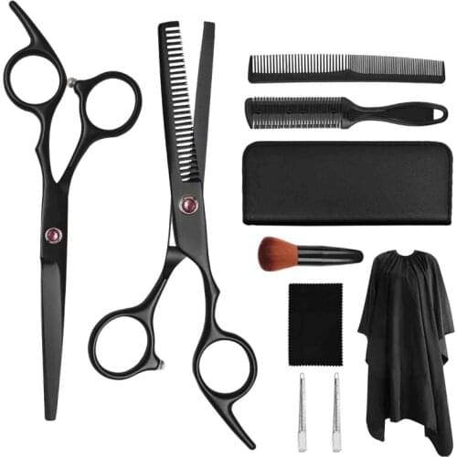Salon Professional Hair Cutting Scissors Black Stainless Steel Barber Shears Tool Kits for Women 6 Inches 11pcs