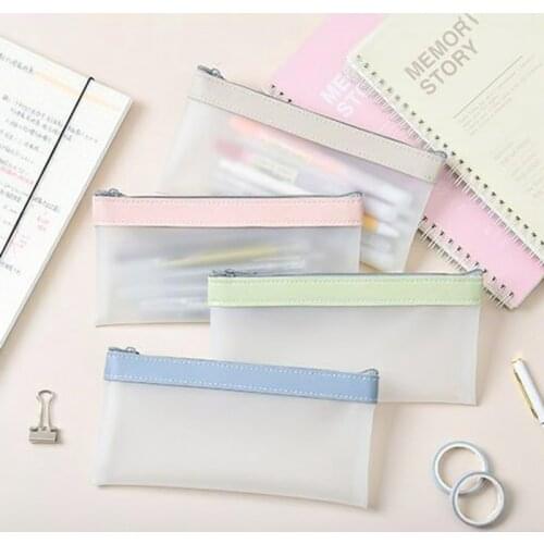 Simple Transparent TPU Leather Fashion Pencil Bag Pouches Stationery Organizer Pencil Case Pencilcase School Pen Case