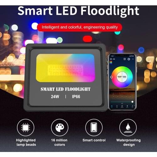 Smart LED Floodlight Outdoor Landscape Lighting IP66 Waterproof Bluetooth Mesh Sunscreen Networking 24W Bluetooth Floodlight D30