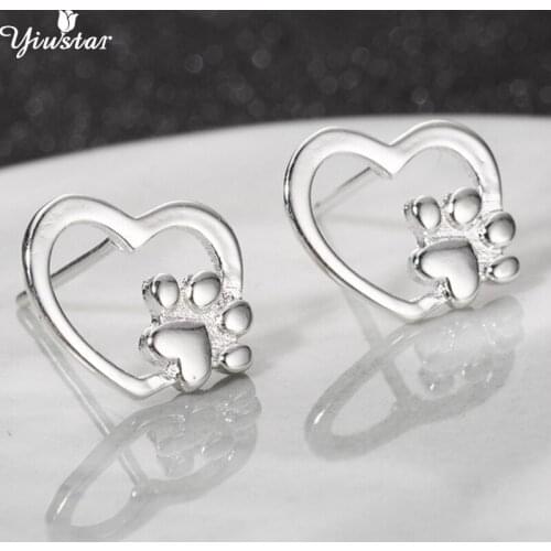 Yiustar Heart Paw Print Earrings in Stud Earrings for Girls Children Earings Hollow Cute Animal Footprint Aretes Girlfriend Gift