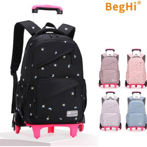 School Bag Trolley 6 Wheel Primary Secondary School Kids Trolley Bag Staircase Girl School Backpack Wheeled Waterproof ZR1241