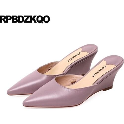 Tie Up Ladies Lilac Ankle Strap Mules Slipper Sandals Summer Ribbon Pumps High Heels Pointed Toe Shoes Lace Dress Thin Wedge