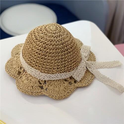 Sunscreen Straw Beach Hat Kids Sun Hats Bowknot Decor Rustic Sun-Proof Straw Bucket Hat Beach Sun Hats Clothing Accessories
