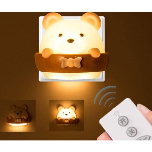 LED Little Bear Night Light USB Rechargeable Wall Lamps Timing Table Lamp With Remote Control Lantern Bedroom Bedside Lights