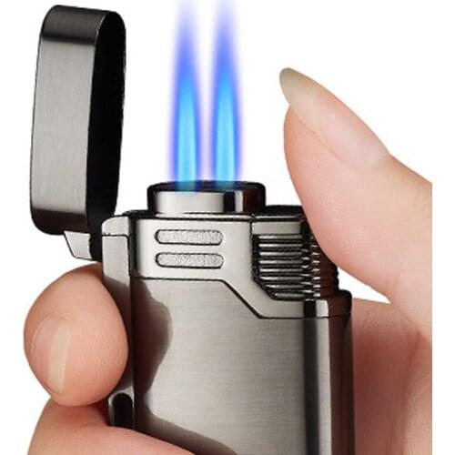 Double Flame Windproof Lighter CigarTurbojet Metal Butane Unusual Lighters Cigarettes Smoking Accessories Suit Gift For Man hqd