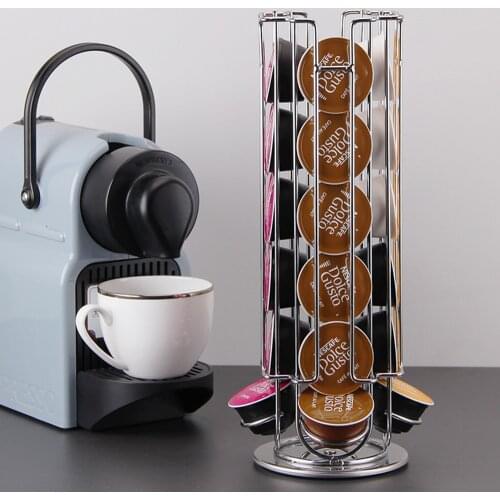 24Cups Rotatable Coffee Pod Holder Metal Cafe Capsule Display Shelf Coffee Capsule Storage Stand For Dolce Gusto Capsule