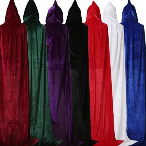 Adult Carnival halloween costumes for women men Witch Long Velvet Red Black Cloak Cape vampire Hooded gothic scary Fancy cosplay