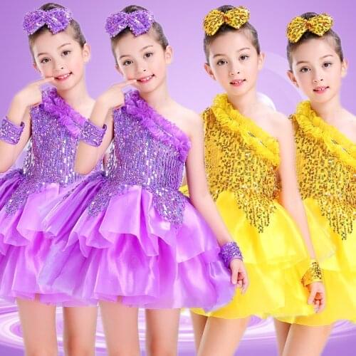 Girls Latin dance jazz dance skirt performance clothing girls princess dress sequins cheerleading dance childrens costumes