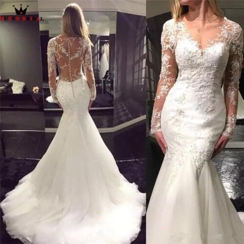Vintage Long Sleeve Beaded Lace Sequins Mermaid Sexy Luxury Wedding Dresses Wedding Gown 2021 New Vestidos De Novia WS09