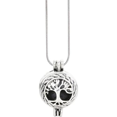 1Pc Antique Silver Color Vintage Tree Bird Footprint Essential Oil Diffuser Cage Necklace For Jewelry Gift