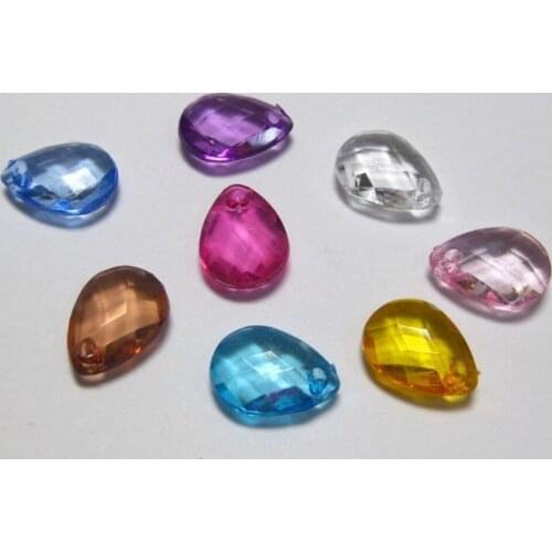 100 Mixed Color Transparent Acrylic Faceted TearDrop Charms Pendants Top Drilled 17mm